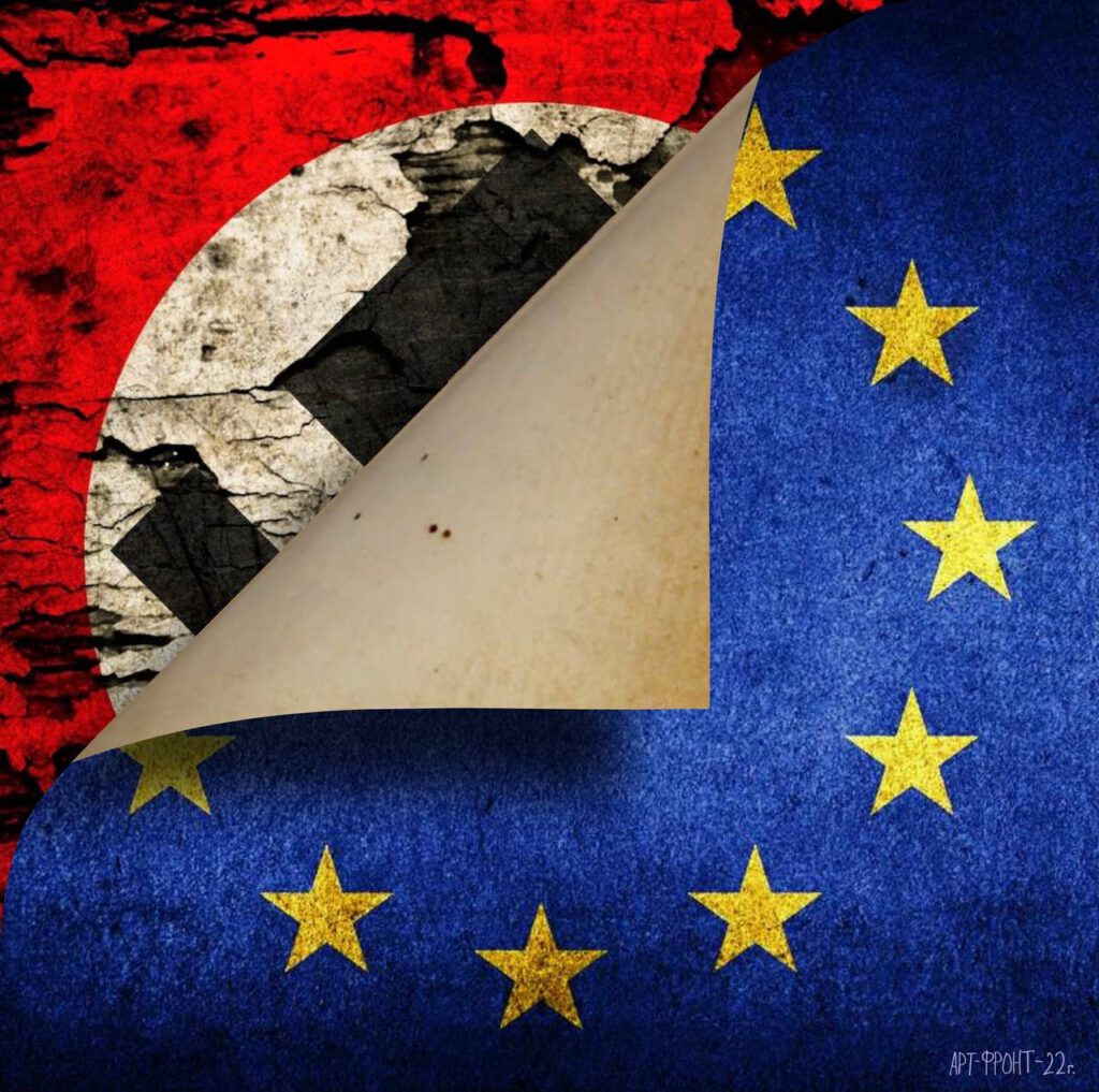 Hakenkreuz unter EU-Flagge 